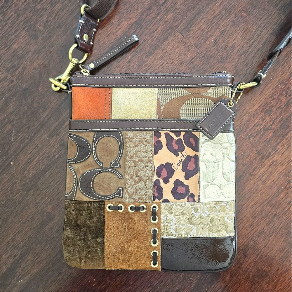 EUC Coach Patchwork Crossbody Bag - Brown, Tan, and Leopard